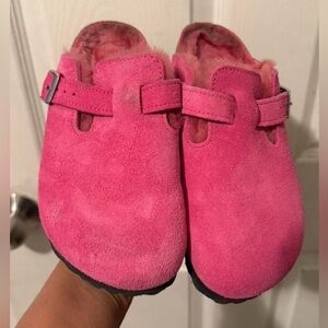 Birkenstock Boston Shearling Fuchsia Tulip Suede Size 36 5 US Women’s